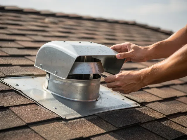 Huntington Park Dryer Vent Cleaning certified technician safely cleaning a roof-mounted dryer vent in Huntington Park