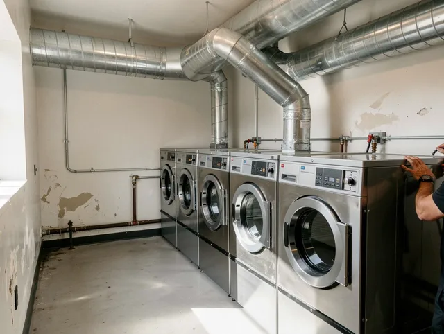 Huntington Park Dryer Vent Cleaning team performing large-scale commercial dryer vent cleaning in Huntington Park