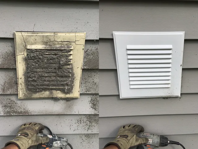 Huntington Park Dryer Vent Cleaning technician installing high-quality dryer vent cover at a residential property in Huntington Park